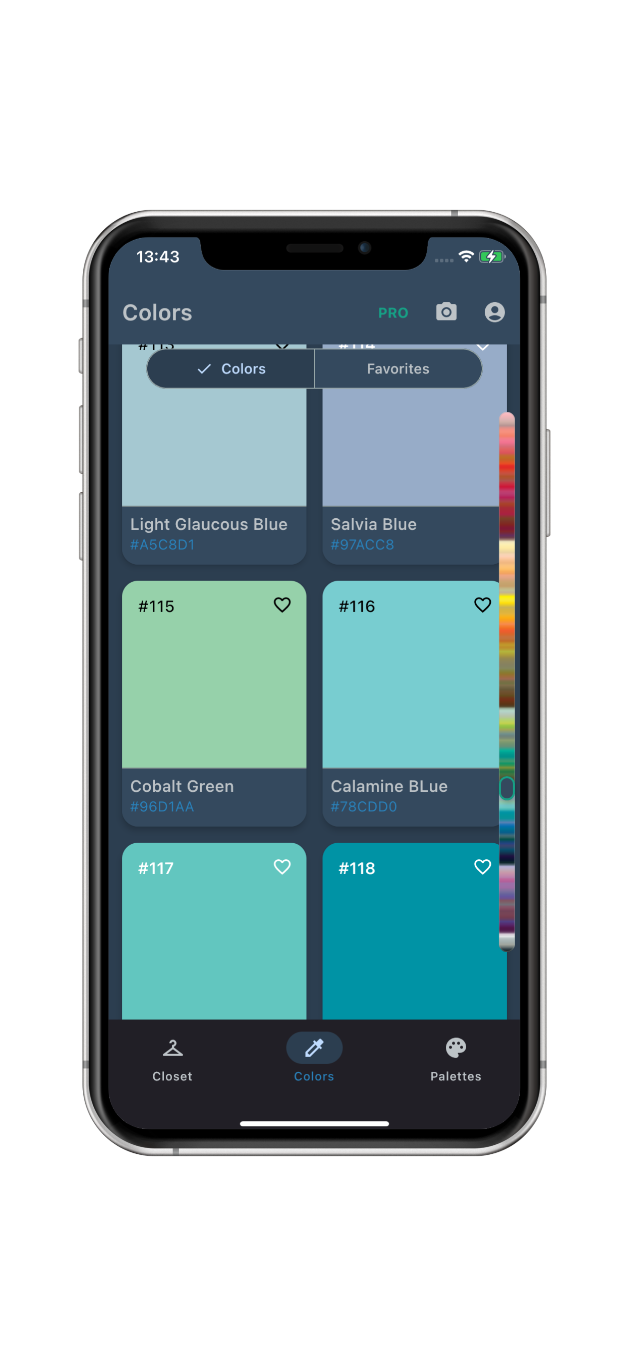 W.S. Colors app interface